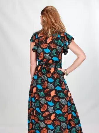Robe Butterfly Fall Gincko robe fluide � motif feuillage automnal