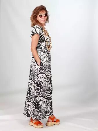 Robe Artemis Black jungle robe noire � imprim� jungle