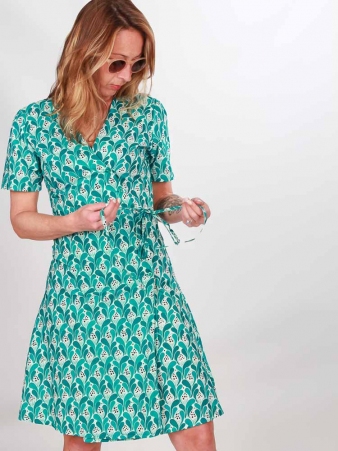 Robe boutonn�e Mia Blue iris robe bleue � imprim� iris