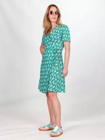 Robe boutonn�e Mia Blue iris robe bleue � imprim� iris