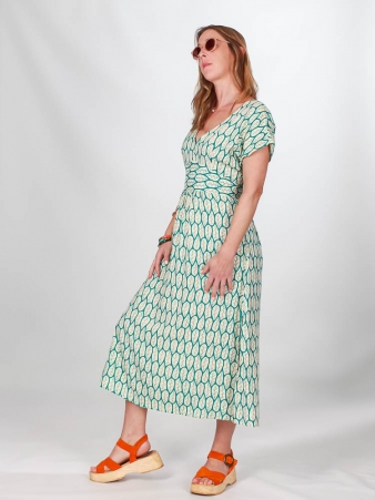 Robe Camille Blue hoja robe bleue � imprim� feuillage