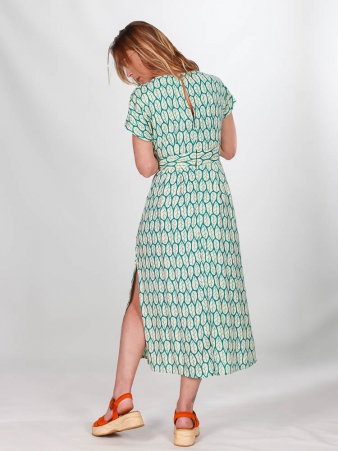 Robe Camille Blue hoja robe bleue � imprim� feuillage