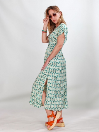 Robe Camille Blue hoja robe bleue � imprim� feuillage