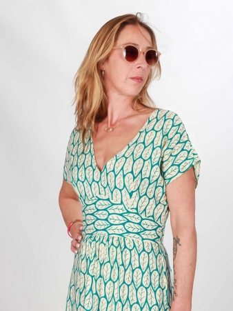 Robe Camille Blue hoja robe bleue � imprim� feuillage
