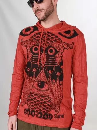 Hoodie Chouette Brique maille douce offrant un port� agr�able et �l�gant