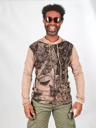 Hoodie Butterfly Bouddha Beige v�tement du vestiaire f�minin � l'esprit casual chic