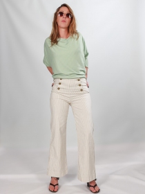 Pantalon à pont Victorine Rayures vertes
