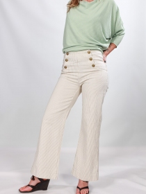 Pantalon à pont Victorine Rayures vertes