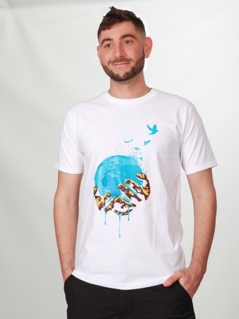 T-shirt Melting planet blanc t-shirt plan�te fond blanc engag�
