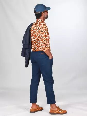 Pantalon chino RIKA Navy pi�ce mode �l�gante � la coupe droite