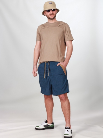 Short velours Wally poches cot�s Bleu short velours bleu � poches lat�rales