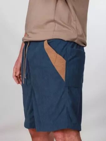 Short velours Wally poches cot�s Bleu short velours bleu � poches lat�rales