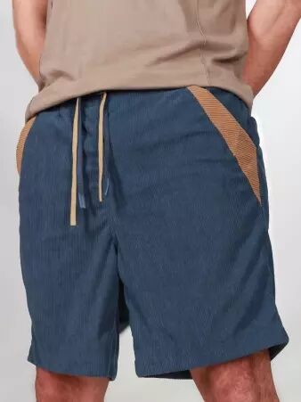 Short velours Wally poches cot�s Bleu short velours bleu � poches lat�rales
