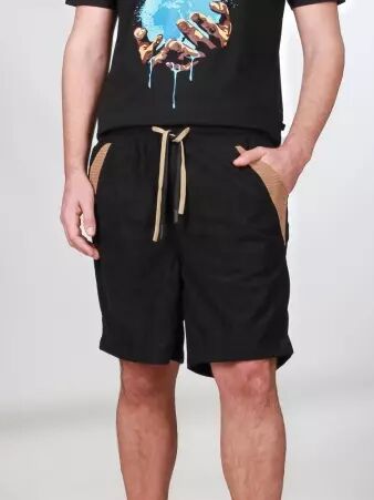 Short velours Wally poches cot�s Noir short noir en velours au style intemporel