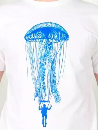 Tee shirt Jelly fish Blanc t-shirt m�duse blanche �l�gante
