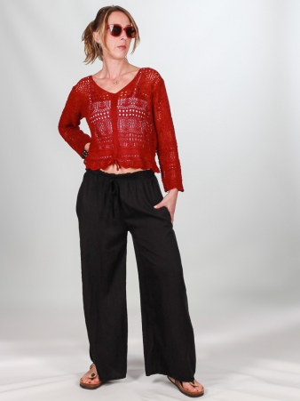 Top crochet bordeaux top textur� crochet couleur bordeaux