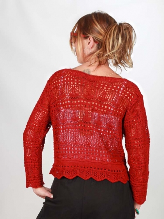 Top crochet bordeaux top textur� crochet couleur bordeaux