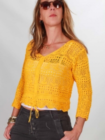 Top crochet moutarde