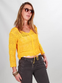 Top crochet moutarde