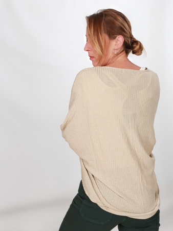 Cardigan maille ajour�e beige accessoire textile au look moderne