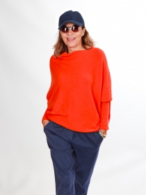 Sweat asymetrique touch&eacute; cachemire orange sweat lumineux au toucher cachemire