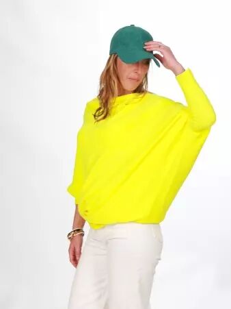Sweat asymetrique touch� cachemire Jaune fluo sweat lumineux au toucher soyeux