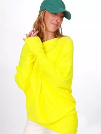 Sweat asymetrique touch� cachemire Jaune fluo sweat lumineux au toucher soyeux