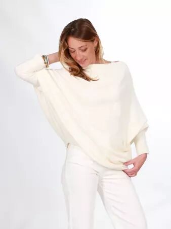 Sweat asymetrique touch� cachemire ecru sweat �cru clair au toucher soyeux