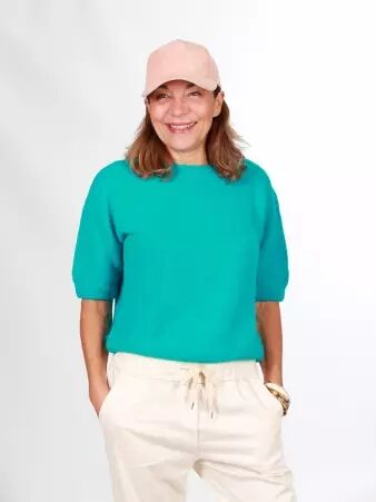 Pull alpaga manches courtes turquoise v�tement maille color�