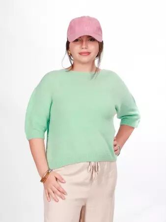 Pull alpaga manches courtes vert tiffany v�tement maille �clatant