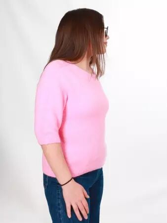 Pull alpaga manches courtes rose v�tement f�minin doux