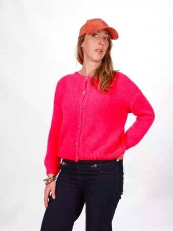 Gilet alpaga 6 boutons Rose fluo cr�ation textile originale