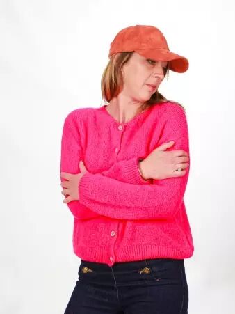 Gilet alpaga 6 boutons Rose fluo cr�ation textile originale