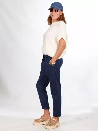 Pull alpaga col rond manches courtes �cru v�tement doux et naturel