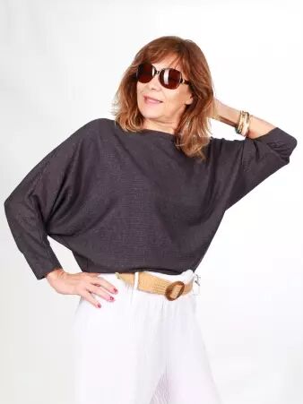Top Noy Noir m�tallis� top �l�gant noir brillant discret