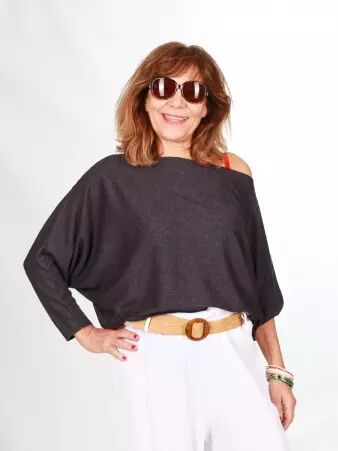 Top Noy Noir m�tallis� top �l�gant noir brillant discret