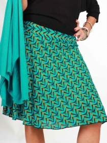 Jupe Esme courte Hardeol turquoise cr&eacute;ation en maille/textile &agrave; l'identit&eacute; marqu&eacute;e et au rendu soign&eacute; au toucher doux