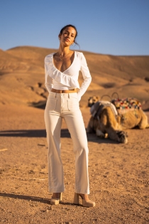 Pantalon wide leg beige clair