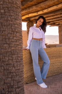 Pantalon wide leg bleu gris