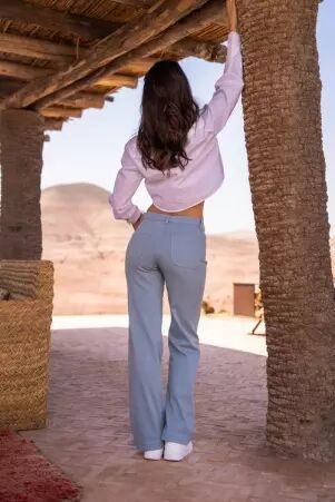 Pantalon wide leg bleu gris pantalon large bleu gris � l'esth�tique douce