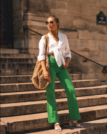 Pantalon wide leg vert