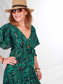 Robe kimono Moshi Saraza grey robe fluide gris imprim&eacute;