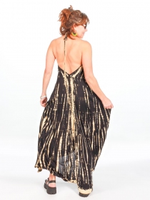 Robe tie & dye longue Noir robe fluide f&eacute;minine au style contrast&eacute;