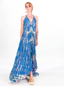 Robe tie & dye longue Bleu robe fluide f&eacute;minine aux nuances bleut&eacute;es