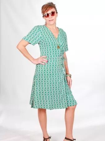 Robe boutonn�e Mia Green pampas robe fluide naturelle