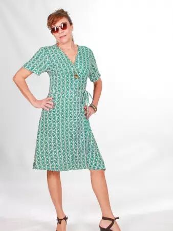 Robe boutonn�e Mia Green pampas robe fluide naturelle