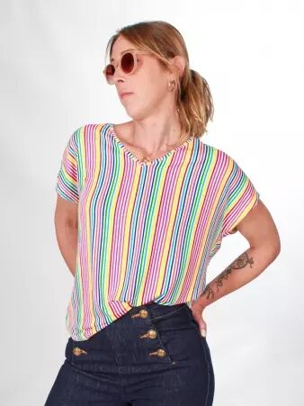 Top Gasby Rainbow stipes top graphique � rayures multicolores