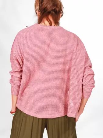Cardigan maille ajour�e rose ancien accessoire mode au style contemporain