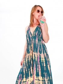 Robe tie & dye courte Bleu robe courte boh&egrave;me tie and dye bleu