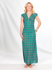 Robe Esther longue Livistona vert robe boh&egrave;me tropicale